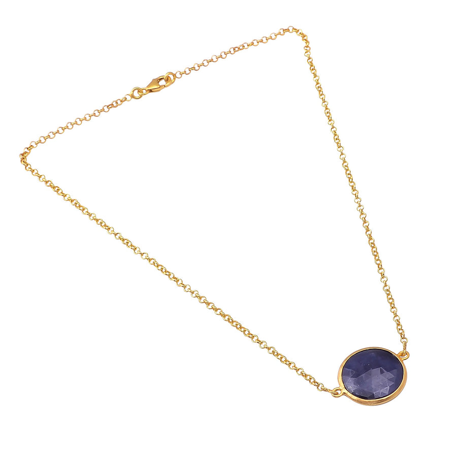 Buy Handcrafted Silver Gold Plated Blue Sapphire Necklace