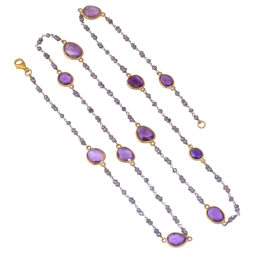 Buy Indian Handmade Silver Gold Plated Amethyst Collet/labrodarite Long Necklace