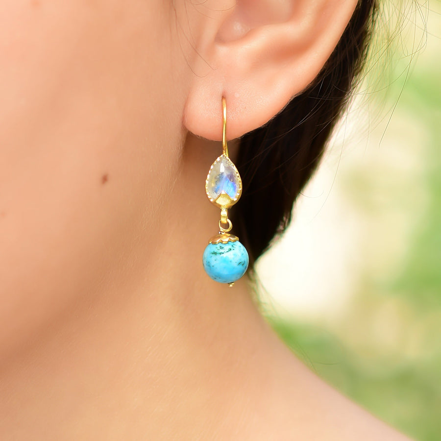 Handmade Silver Gold Plated Rainbow Moonstone/turquoise Earring