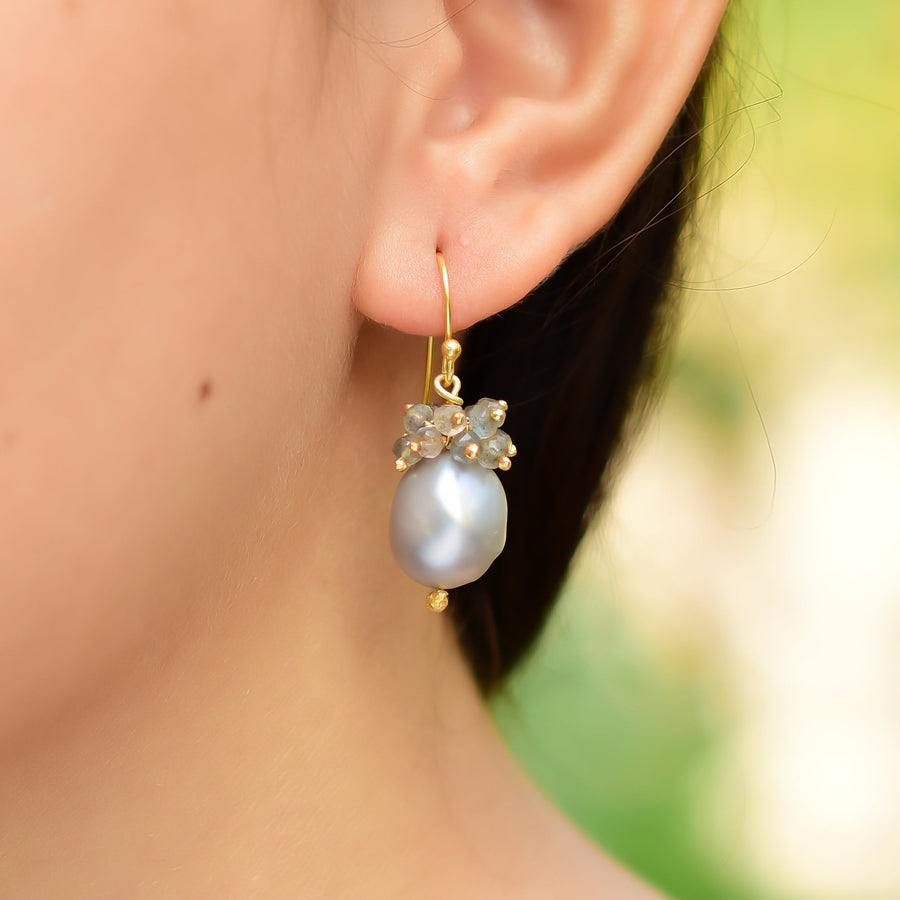 Buy Hand Crafted Silver Gold Plated Grey Pearl/labradorite Cluster Earring