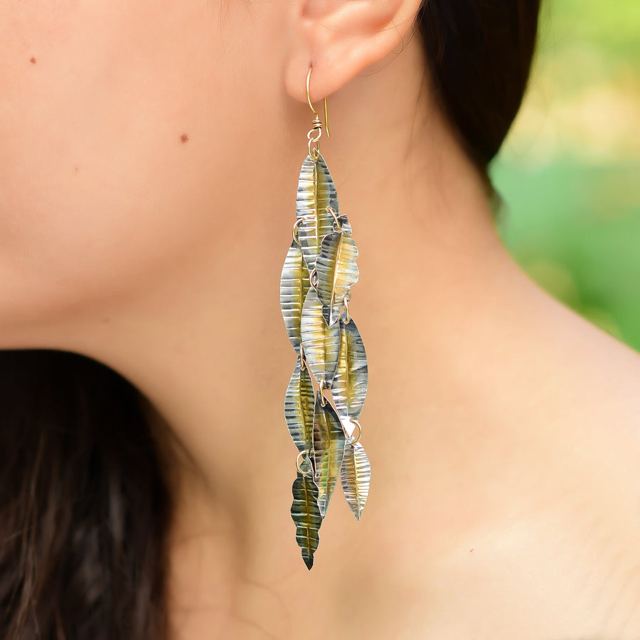 Buy Hand Crafted Silver Gold Oxidized Plated Leaf Cluster Earring