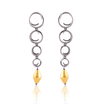 Buy Hand crafted Silver Black Plated With Gold Wax Bead Earring
