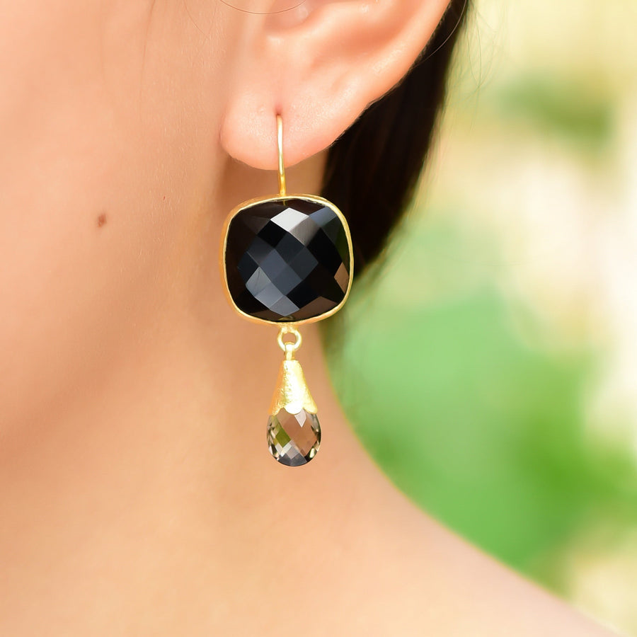 Buy Indian Hand Crafted Silver Gold Plated Black Onyx/smoky Drop Earring