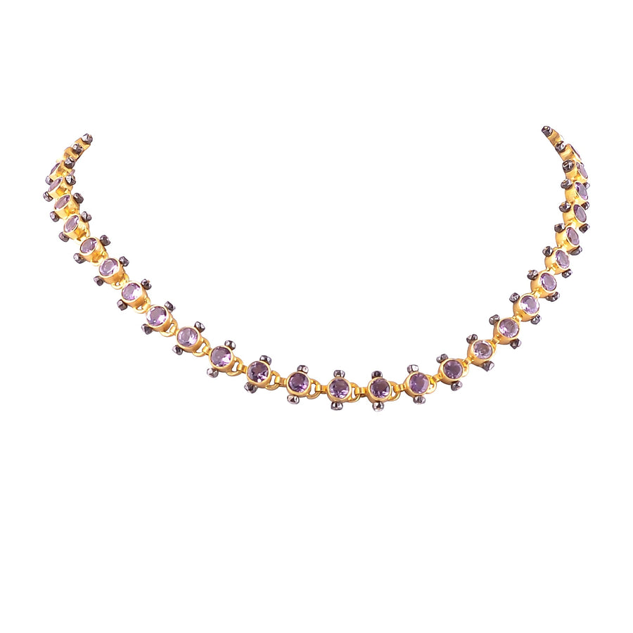 Buy  Indian Handcrafted Silver Gold Black Plated Amethyst Necklace