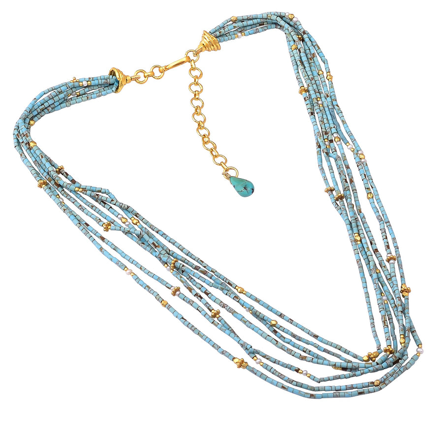 Buy Handcrafted Silver Gold Plated Turuoise Bunch Necklace