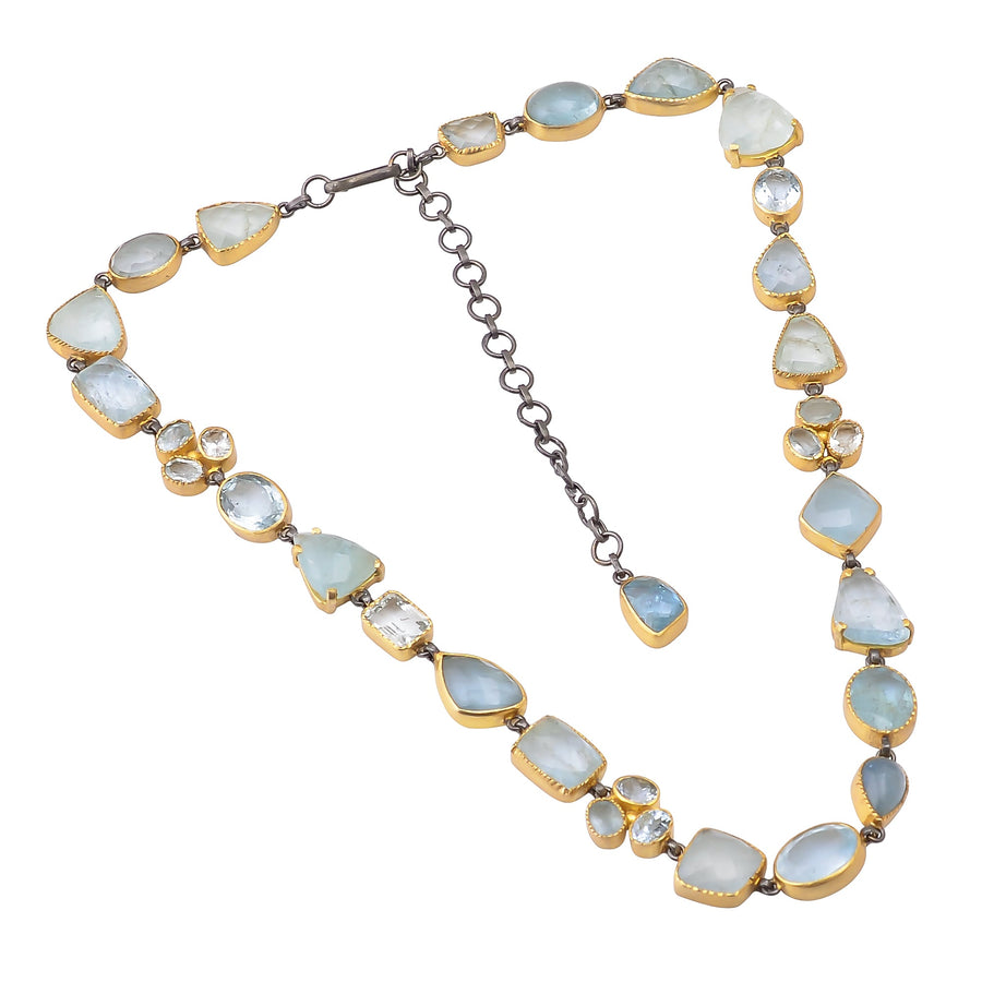 Buy Indian Handmade Silver Gold Black Plated Aquamarine Necklace