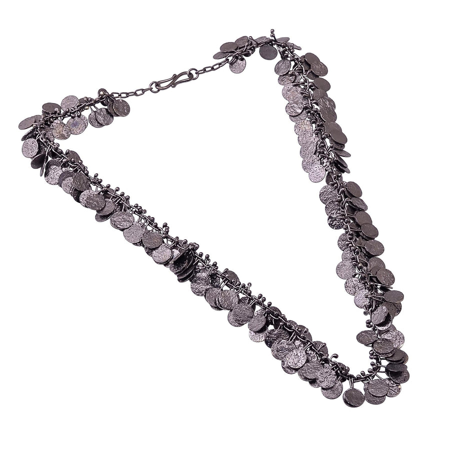 Buy Indian Handmade Silver Black Plated Texture Sheet Charms Necklace