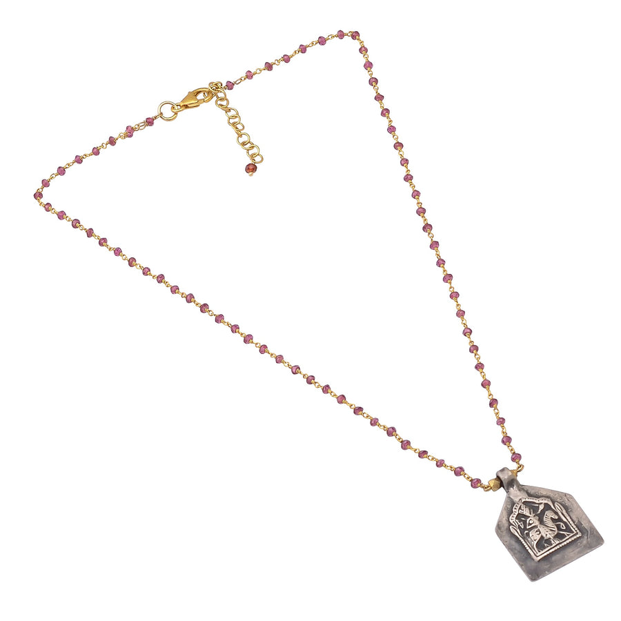 Buy Handcrafted Silver Gold Plated Garnet Necklace With Patri Pendant