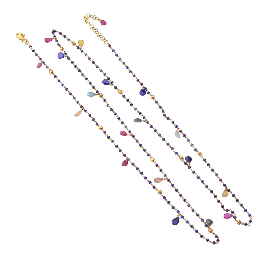 Buy Indian Handmade Silver Gold Plated Multi Sapphire / Lapis Long Necklace