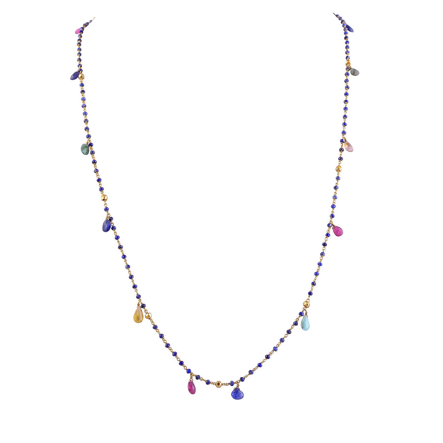 Buy Indian Handmade Silver Gold Plated Multi Sapphire / Lapis Long Necklace