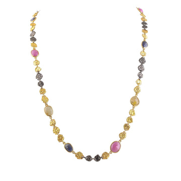 Buy Indian Handcrafted Silver Gold Black Plated Multi Sapphire Melt Sheet Long Necklace