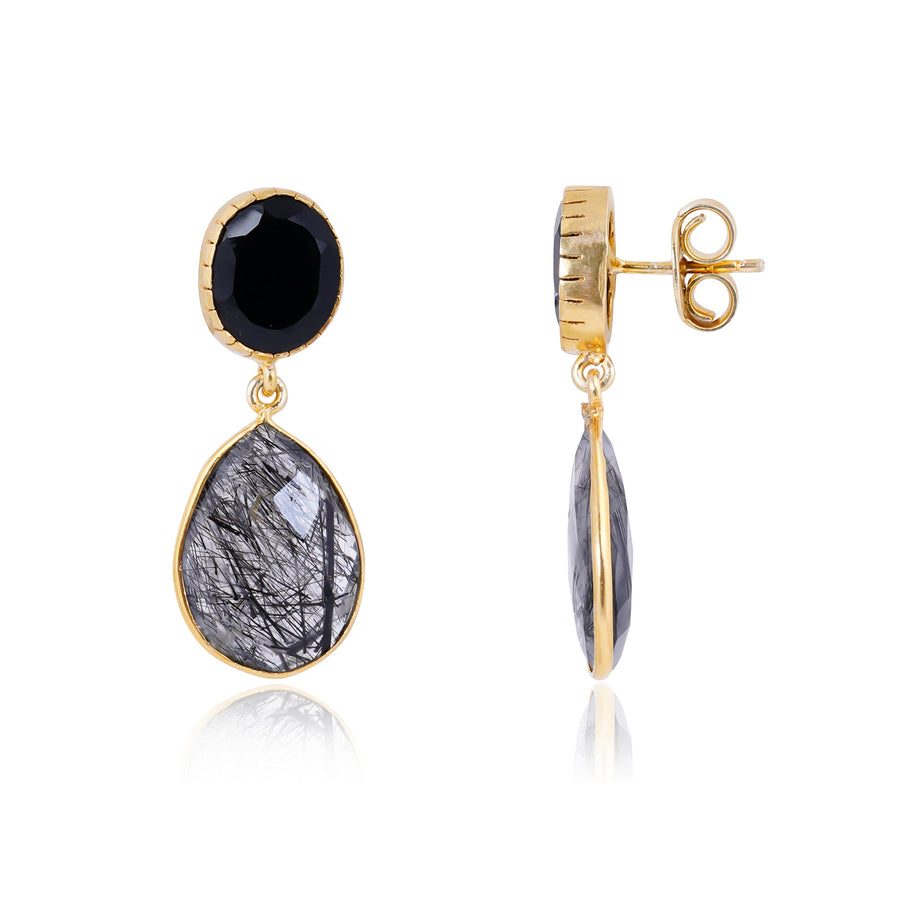 Buy Indian Handcrafted Silver Gold Plated Black Onyx / Rotile Earring