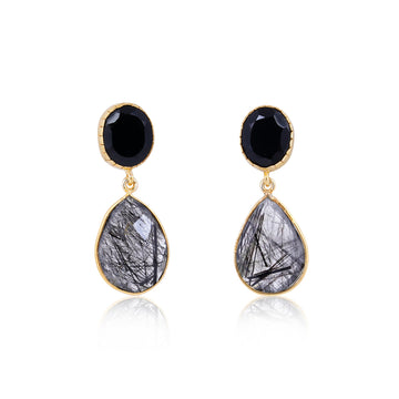 Buy Indian Handcrafted Silver Gold Plated Black Onyx / Rotile Earring