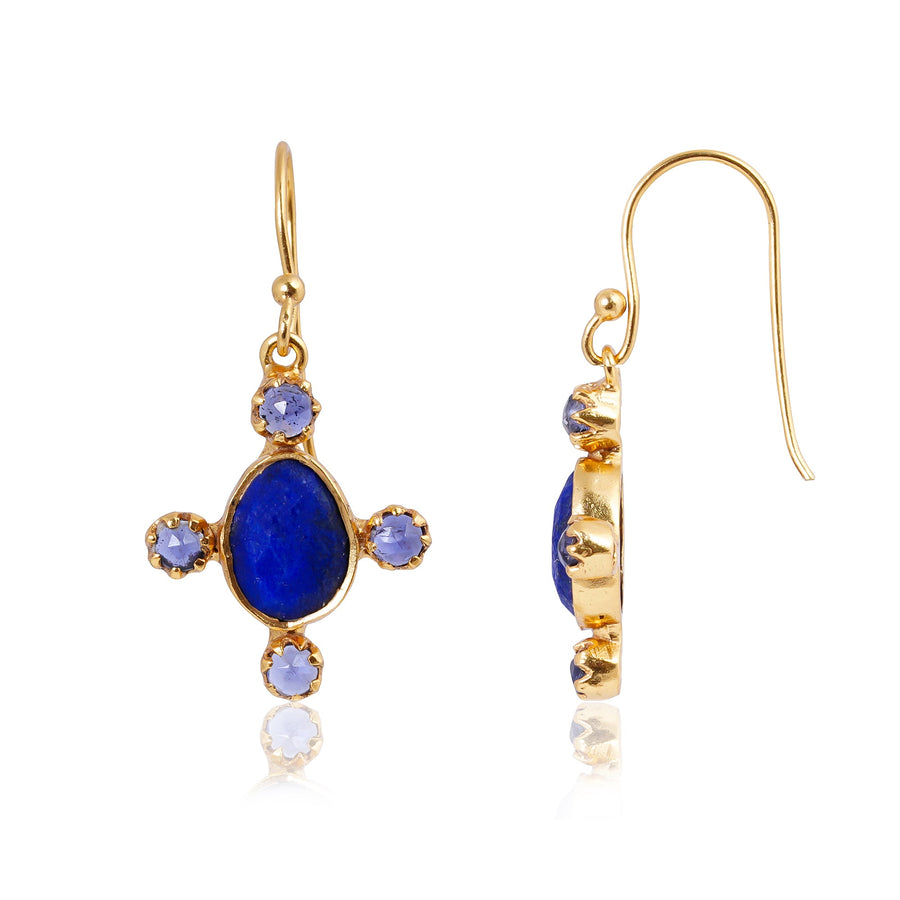 Buy Indian Handcrafted Silver Gold Plated Lapis / Iolite Earring