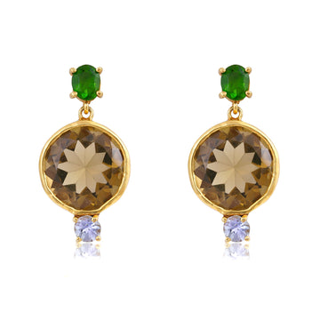 Buy Handcrafted Silver Gold Plated Green Tourmaline / Beer Quartz / Tanzanite Earring