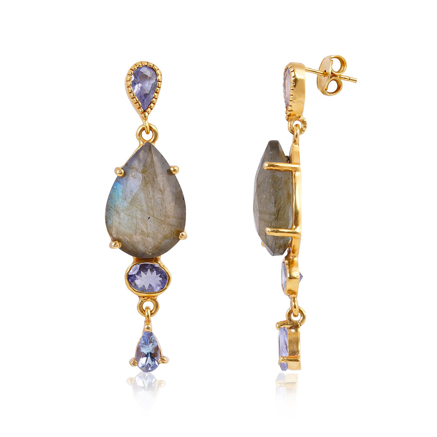 Handcrafted Silver Gold Plated Labradorite / Tanzanite Earring