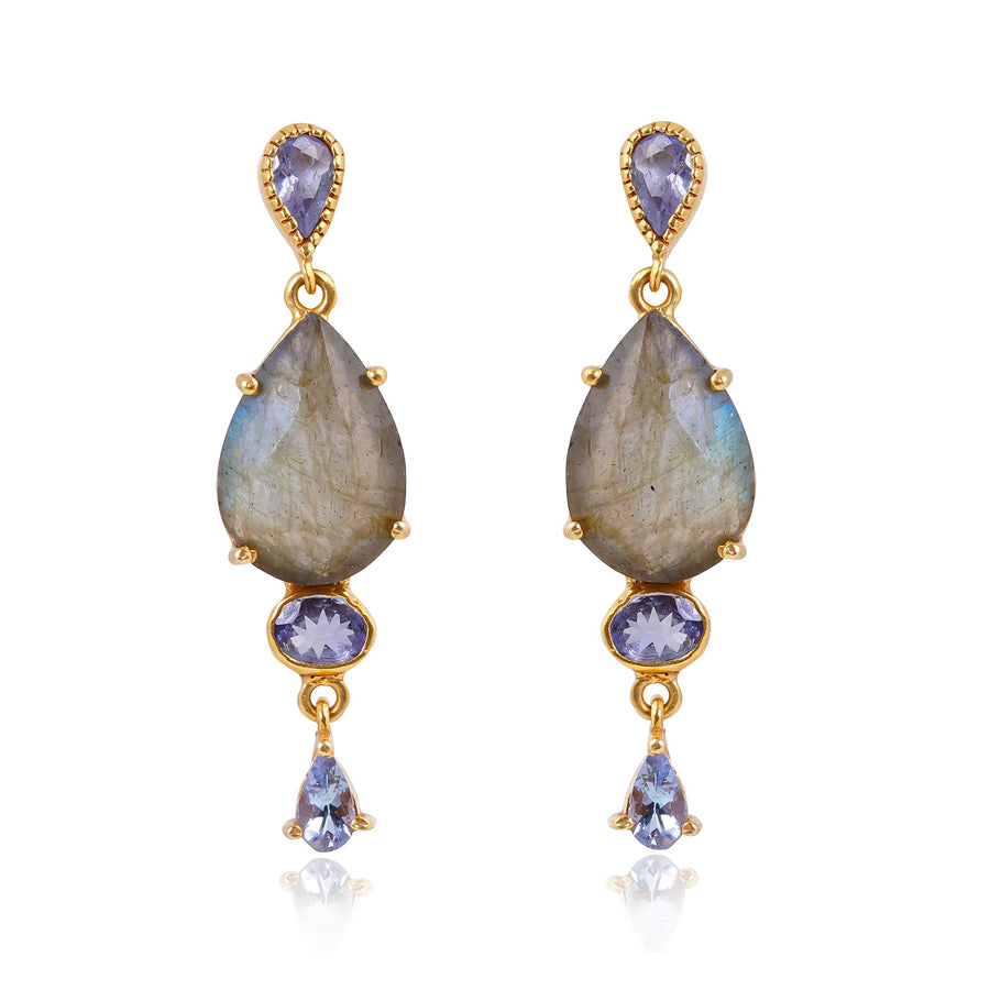 Handcrafted Silver Gold Plated Labradorite / Tanzanite Earring