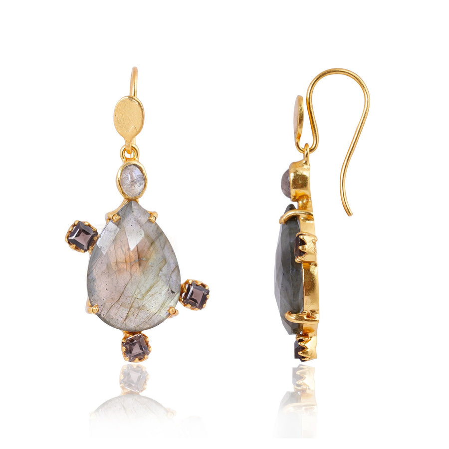 Buy Handcrafted Silver Gold Plated Labradorite / Smokey Earring