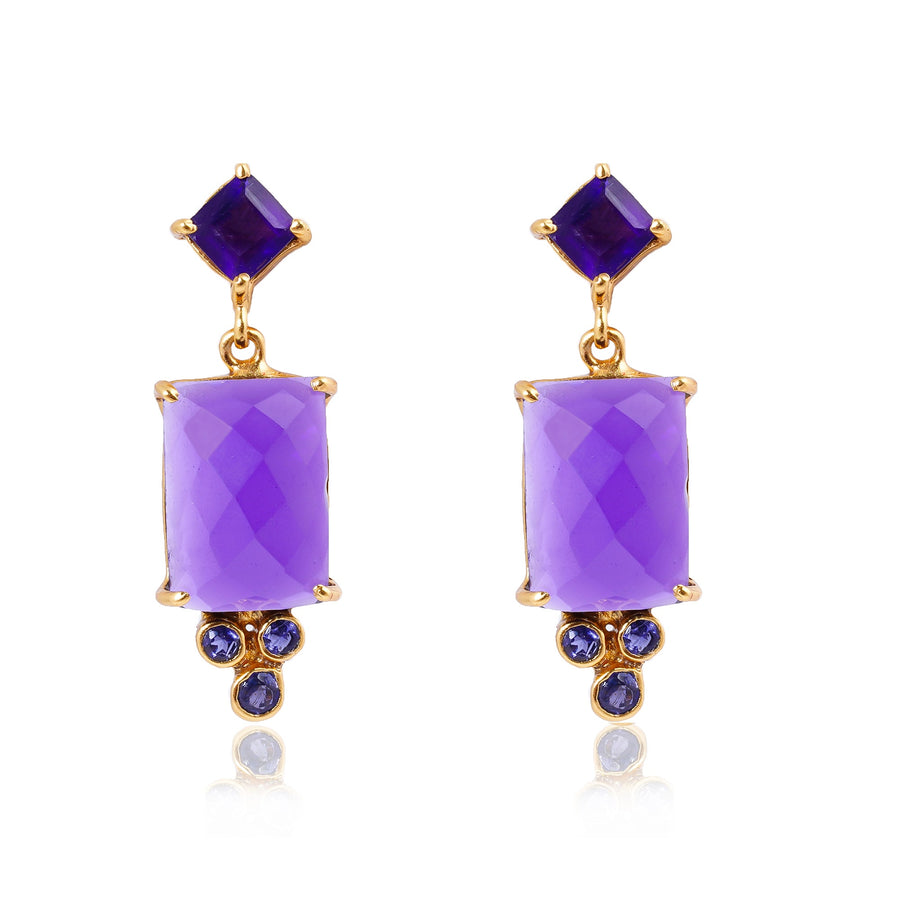 Handcrafted Silver Gold Plated Amethyst / Iolite Earring