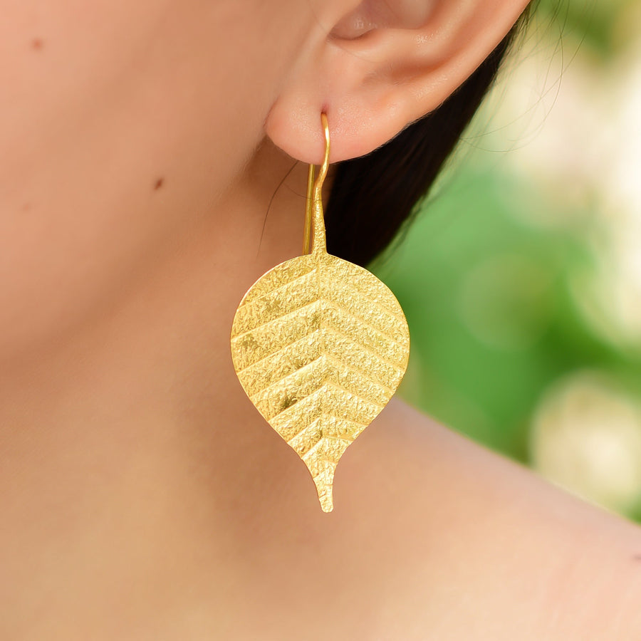 Buy Hand Crafted Silver Gold Plated Leaf Earring
