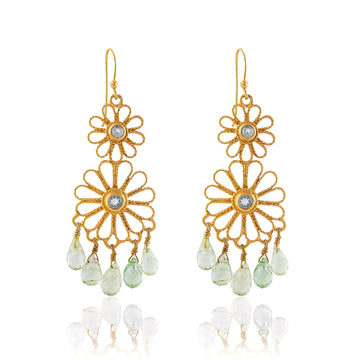 Buy Hand Crafted Silver Gold Plated Aquamarine Flower Earring