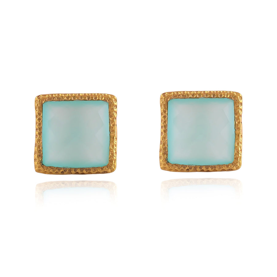 Buy Handmade Silver Gold Plated Chalcedony Stud Earring