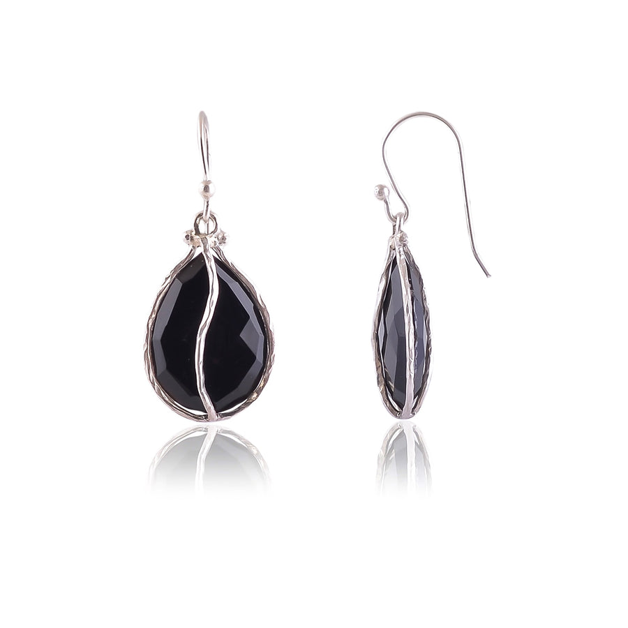Buy Handmade Silver Black Onyx Wire Wrap Earring