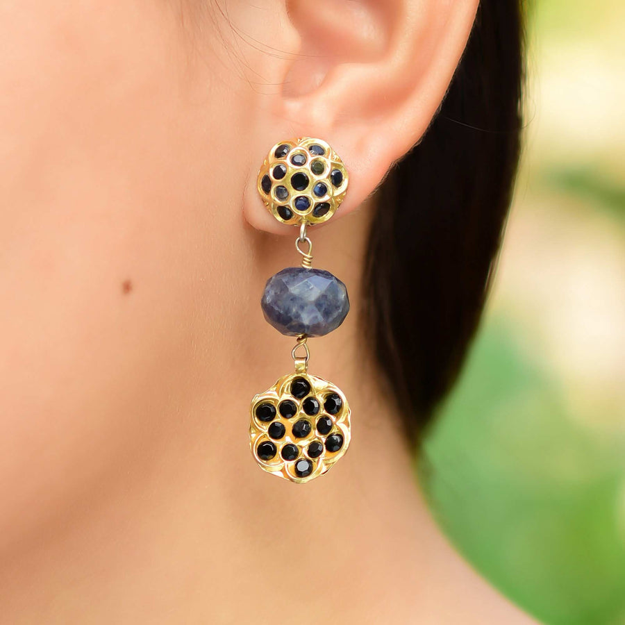 Buy Indian Hand Crafted Silver Gold Plated Black Onyx/blue Saphhire Earring