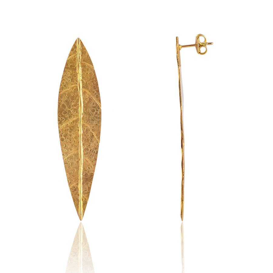 Buy Hand Crafted Silver Gold Plated Texture Leaf Earring