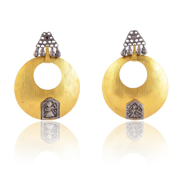 Buy Indian Handmade Silver Gold Texture Sheet With Oxidized Patri Earring