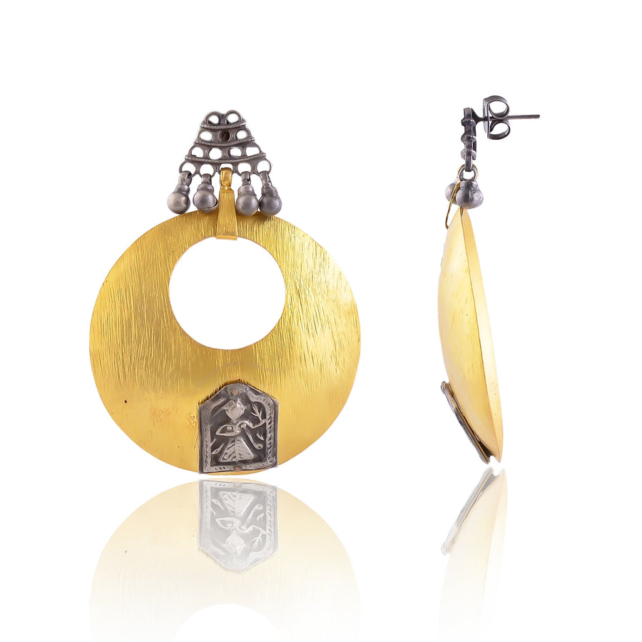 Buy Indian Handmade Silver Gold Texture Sheet With Oxidized Patri Earring