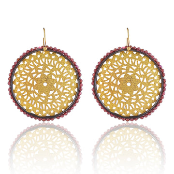 Buy Hand Crafted Silver Gold Black Plated Garnet Cut Work Earring