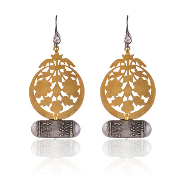 Buy Indian Hand Crafted Silver Gold Plated Oxidised Cut Work Earring