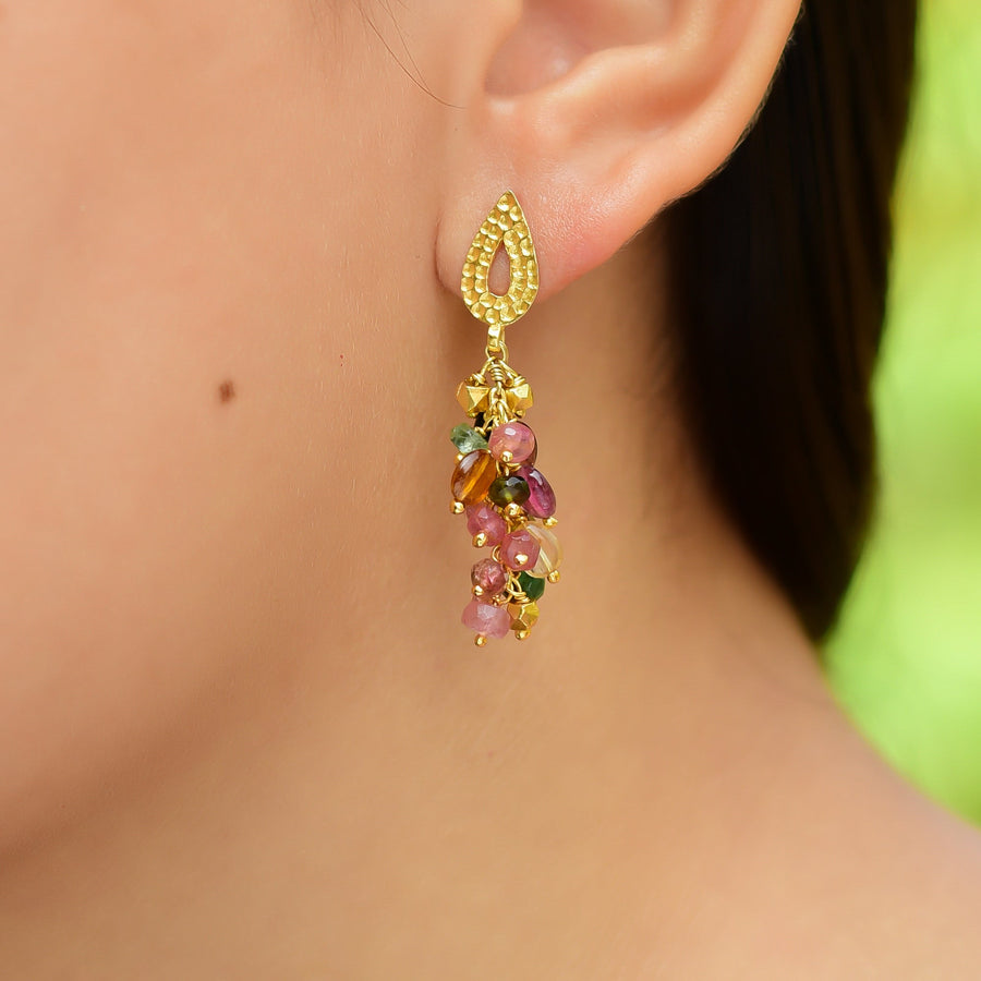 Buy Hand Crafted Silver Gold Plated Tourmaline Cluster Earring