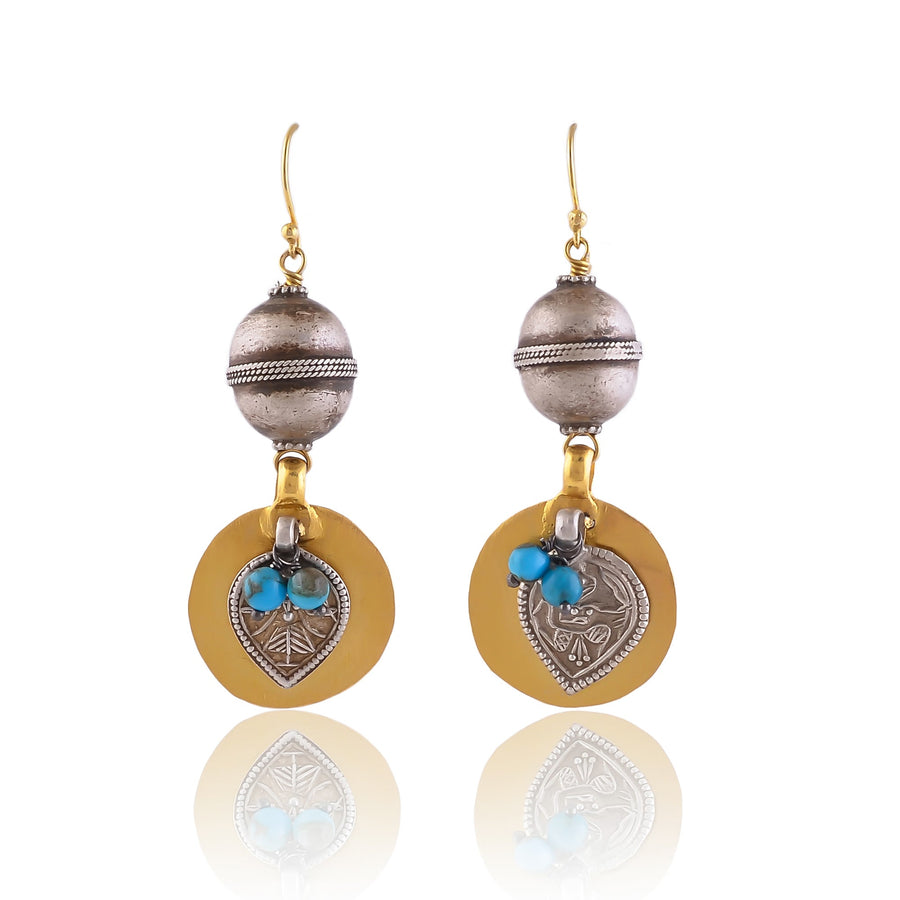 Buy Indian Hand Crafted Silver Oxidised Bead With Gold Plated Sheet Earring