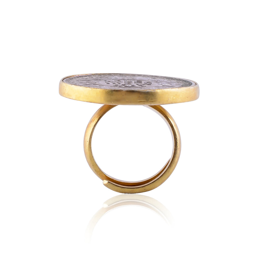 buy Handmade Silver Gold Plated Oxidized Old Coin Ring