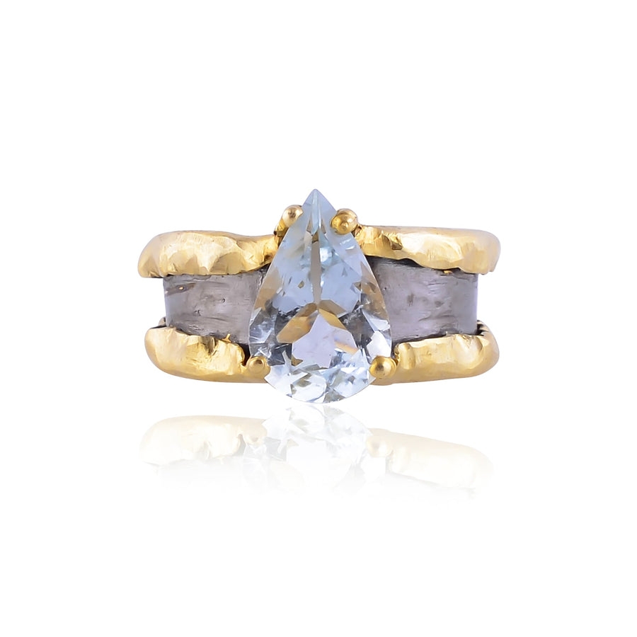 Buy Handcrafted Silver Gold Black Plated Aquamarine Ring