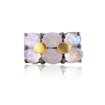 Buy Handcrafted Silver Gold Black Plated Rainbow Moonstone Ring