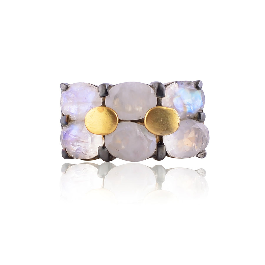 Buy Handcrafted Silver Gold Black Plated Rainbow Moonstone Ring