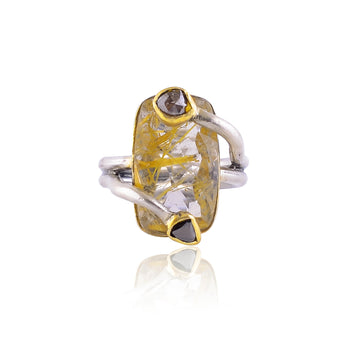 Buy Handcrafted Silver Gold Plated Golden Rutile/diamond Ring