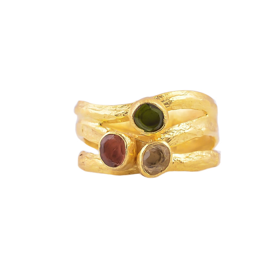 Buy Handmade Silver Gold Plated Multi Tourmaline Ring