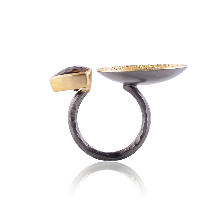 Buy Indian Handcrafted Silver Gold Black Plated Beer Quartz Ring