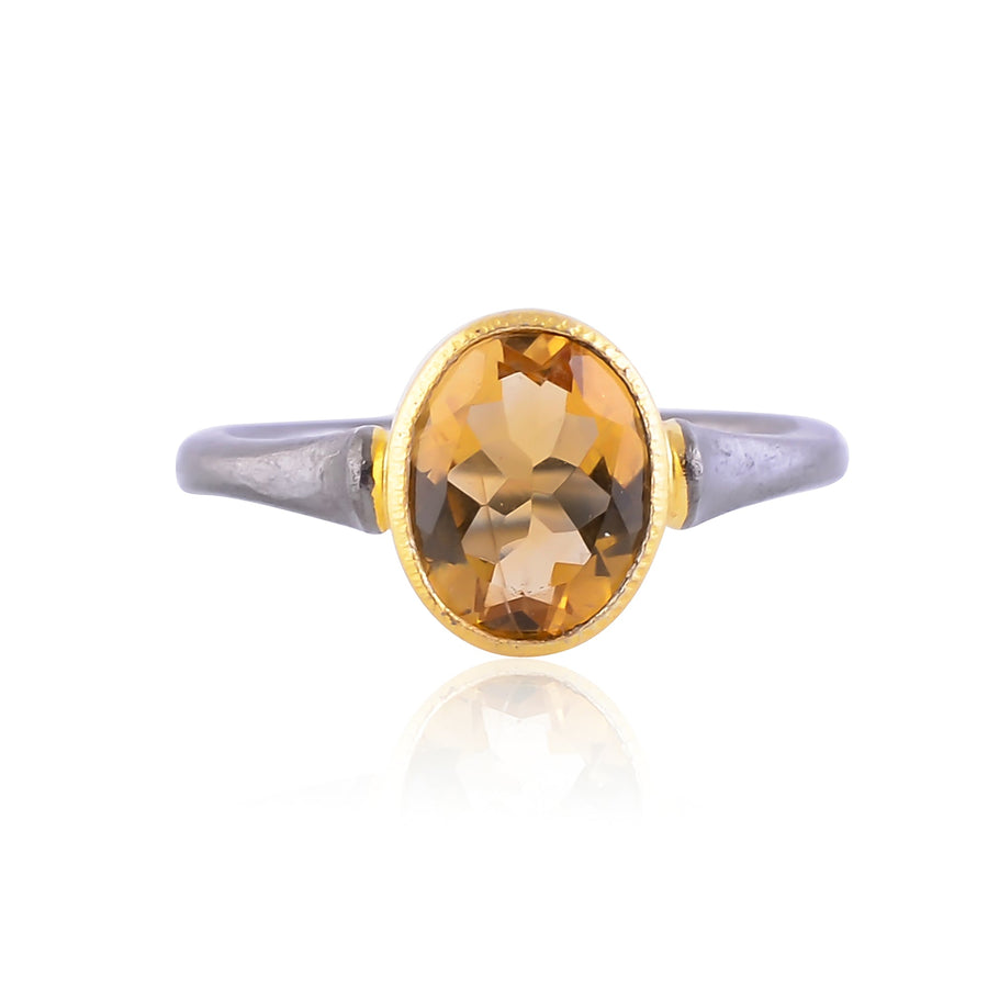 Buy Handcrafted Silver Gold Black Plated Citrine Ring