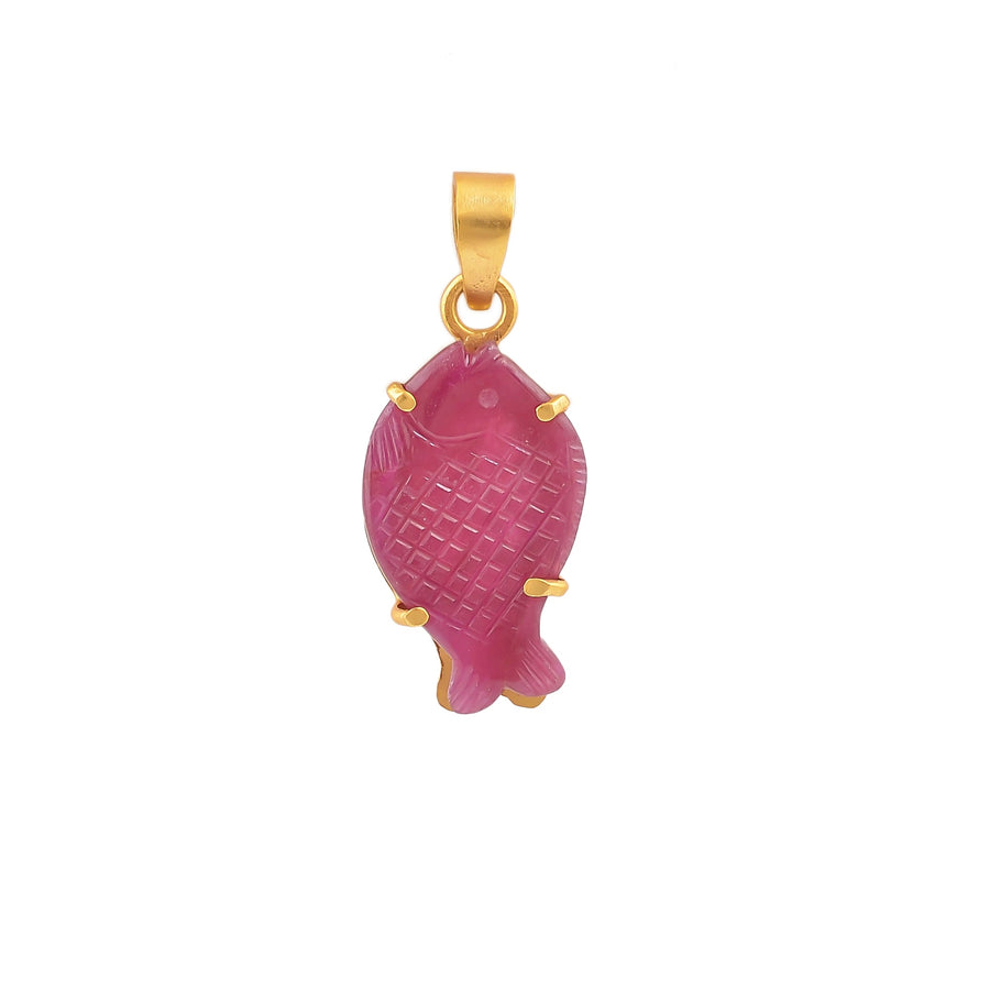 Silver Gold Plated Ruby Fish Pendant