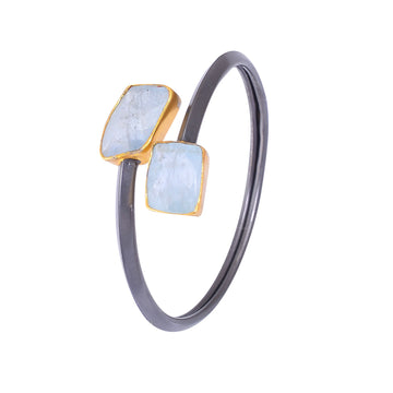 Buy Handcrafted Silver Gold Black Plated Aquamarine Cuff