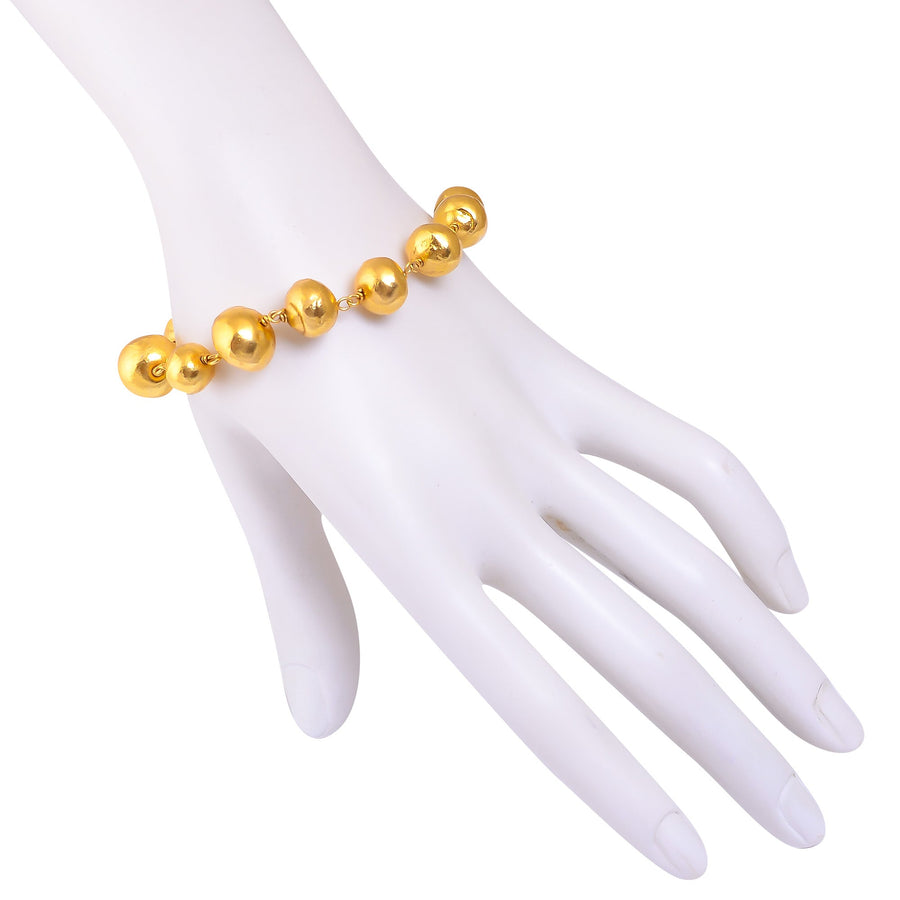 Buy Handmade Silver Gold Plated Hammered Beads Bracelet