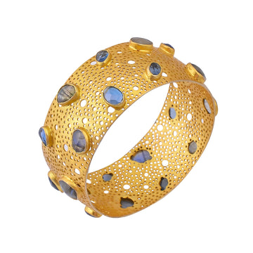 Buy Handcrafted Silver Gold Plated Labrodarite/blue Topaz Jaali Bangle
