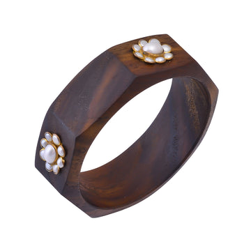 Buy Handmade Silver Gold Plated Pearl Flower Pacchi Wood Bangle