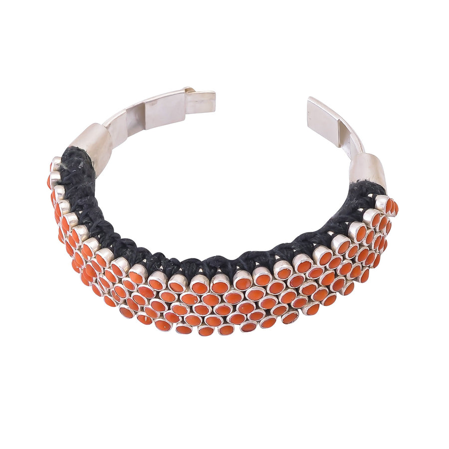 Buy Handmade Silver Coral Thread Weaving Openable Bracelet