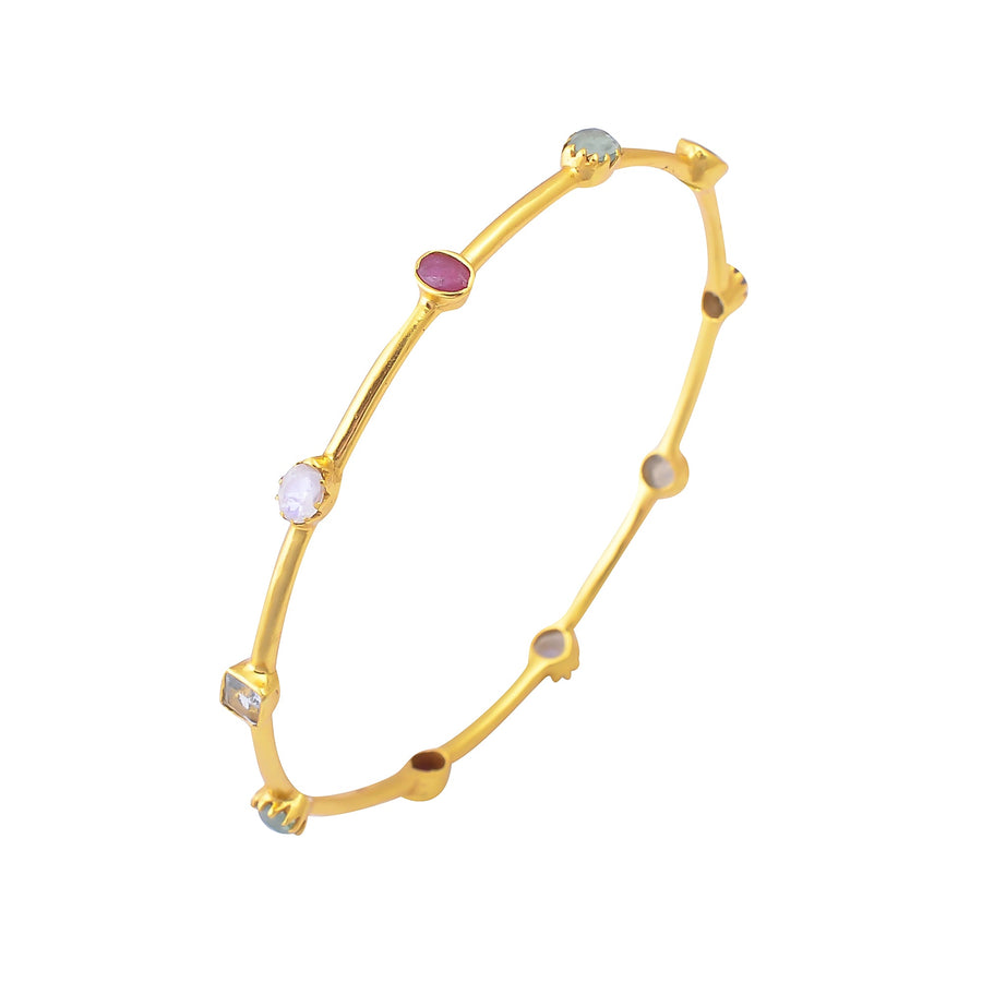 Buy Handcrafted Silver Gold Plated Multi Stone Bangle
